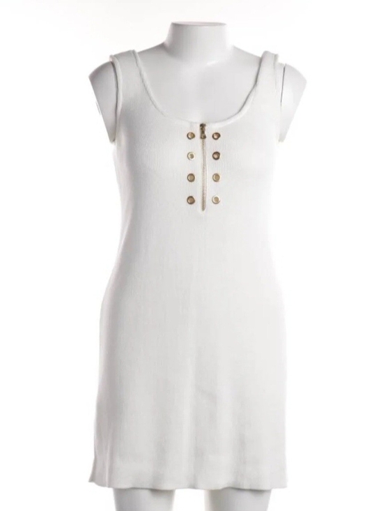 Prada Dresses & Skirts - Prada Cream Knit Dress with Gold Eyelet and Zip Trim Size IT 44
